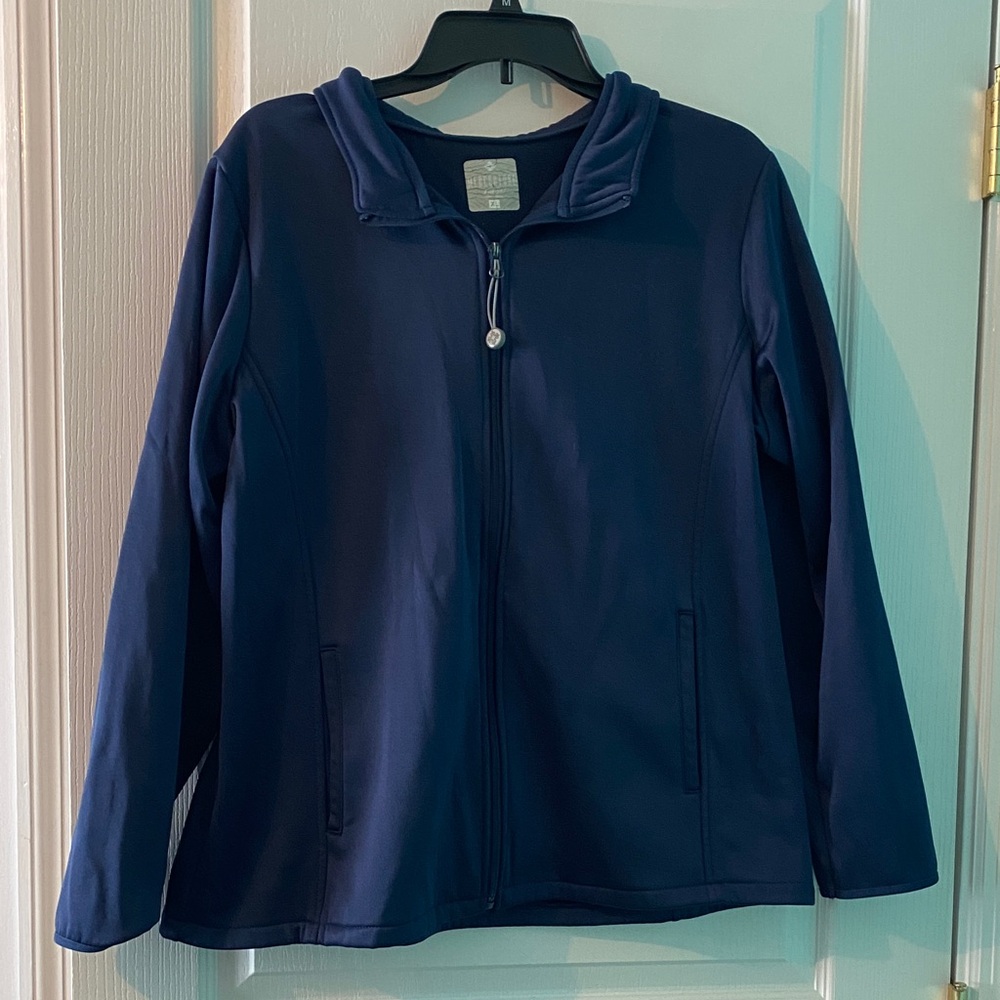 Med Couture Navy Blue Zip-Up fleece lined Jacket